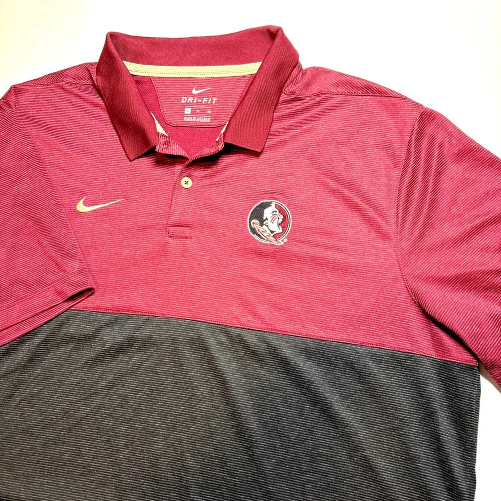 FSU Florida State‎ Seminoles Nike Dri Fit Men's L Maroon Black Polo Shirt NCAA